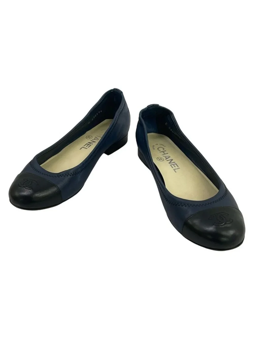 Chanel Flat Shoes Dark Navy Black CC Logo Lambskin